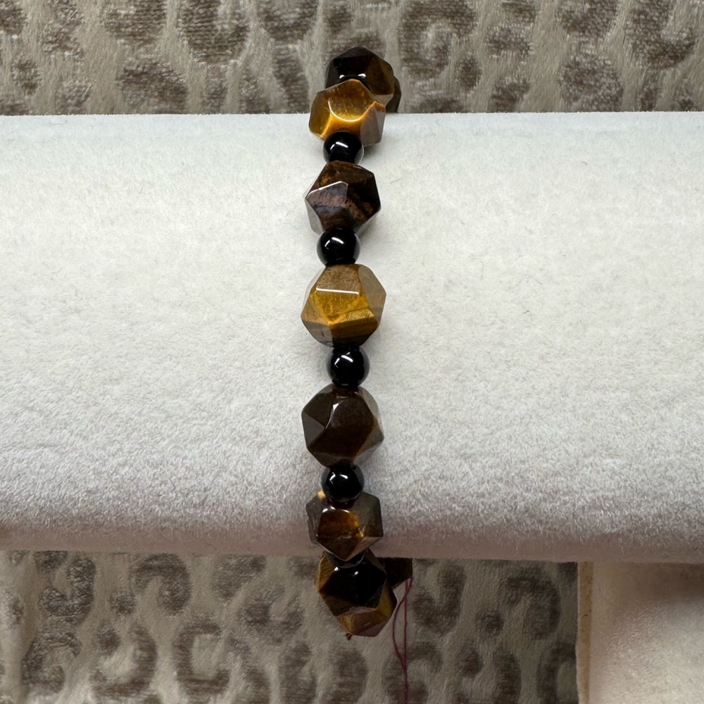 Black Jasper & Tiger Eye Natural Crystal Gemstone Stretch Bracelet